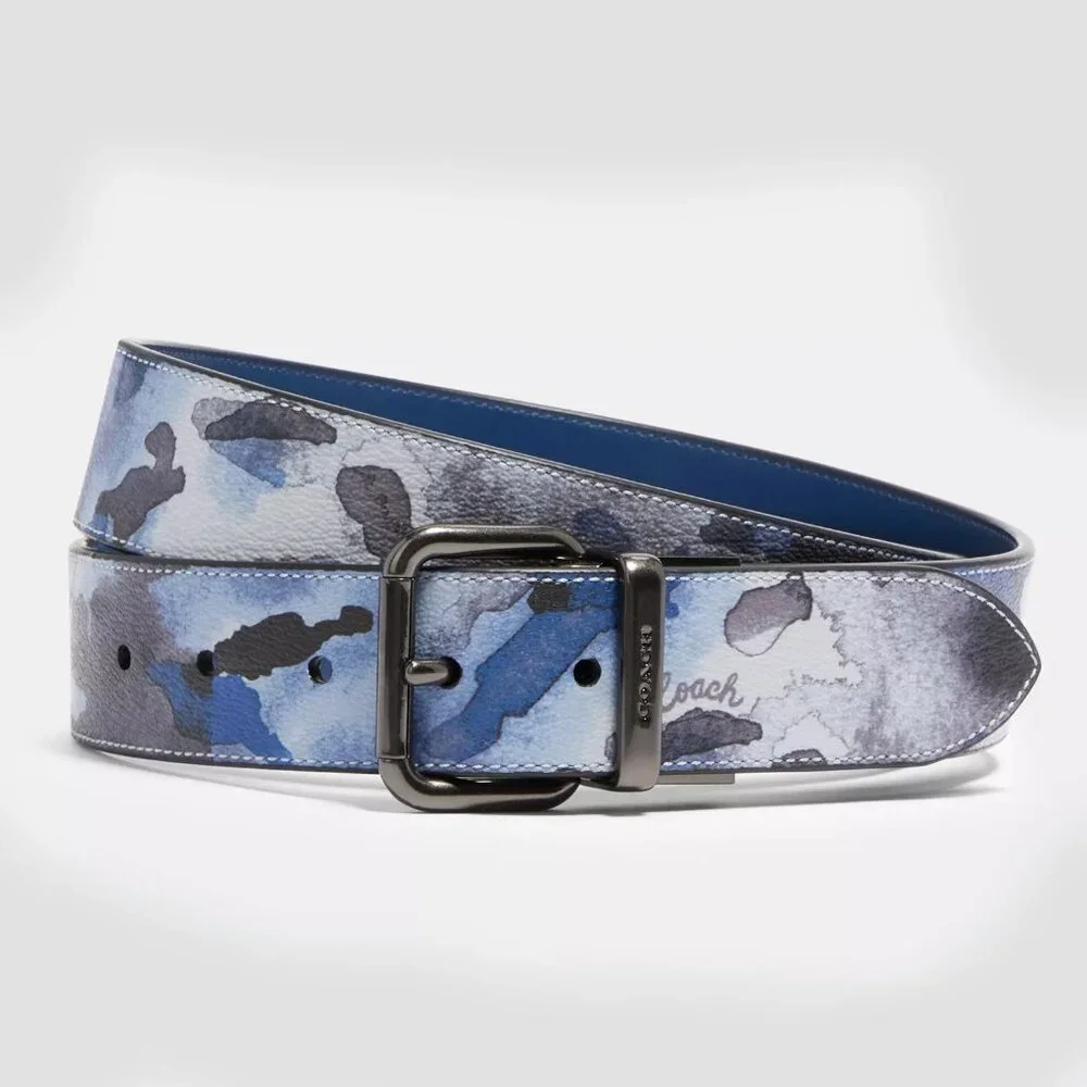 Coach Harness Buckle Cut To Size Reversible Belt With Watercolor Script Print - Picture 2 of 5